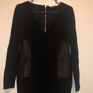 BEBE bodycon dress with black leather side panels